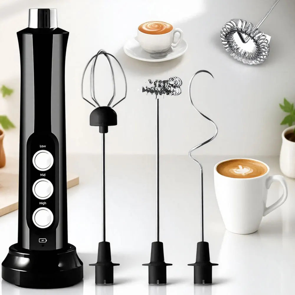 Rechargeable 3-Speed Handheld Milk Frother Mini Electric Foam Maker for Latte Cappuccino Coffee