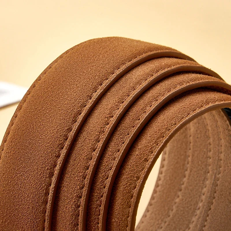 Suede Leather Automatic Buckle Belt for Men Adjustable Ratchet Belt Genuine Men's Leather Belts Fashion Designer Belt Men
