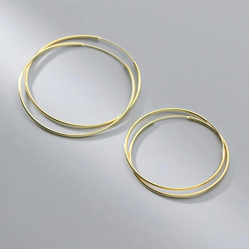 Real 925 Sterling Silver 1.2/1.5mm Wire Diameter Large Round Hoop Earrings for Women Classic Fine Jewelry Minimalist Accessories