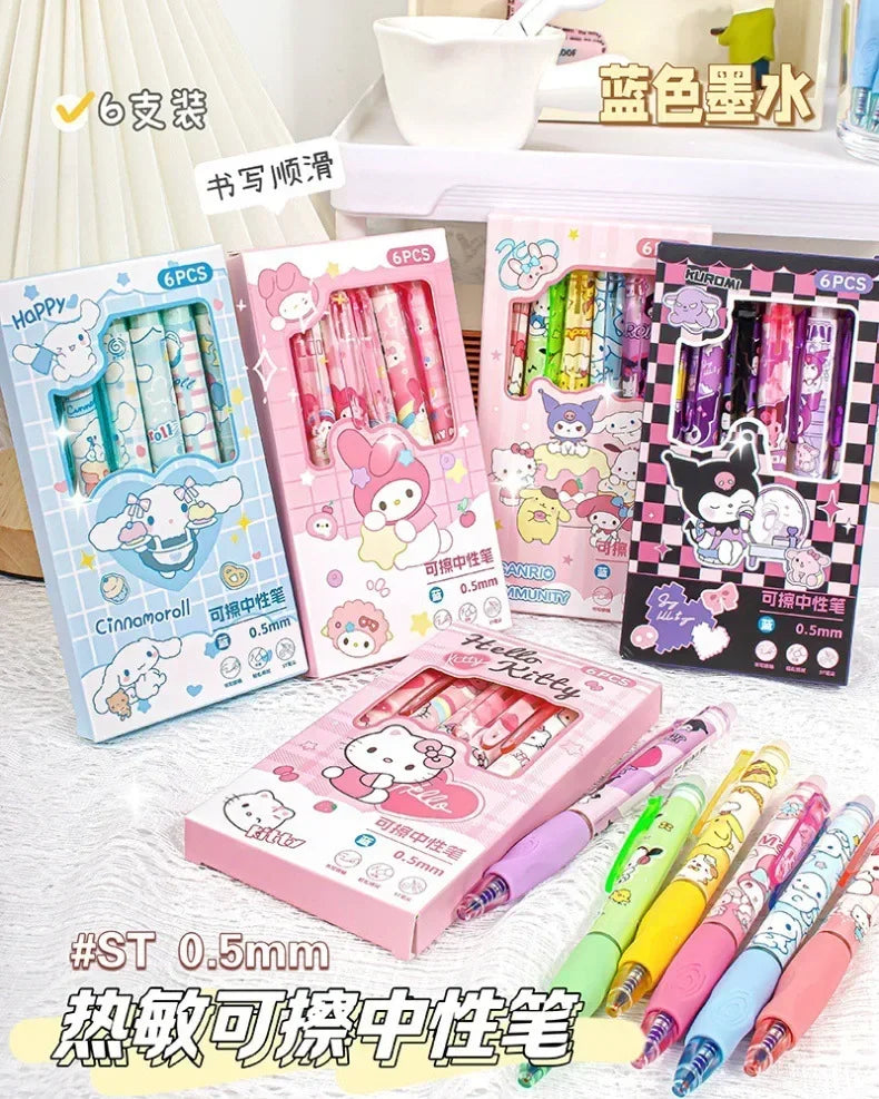 Sanrio Blue Erasable Gel Pen My Melody Cinnamoroll Cute Click Pen Hello Kitty Girly Heart Student Stationery Birthday Gift