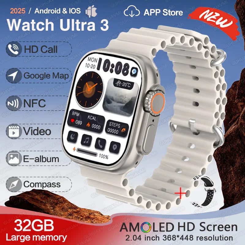 For Huawei IOS Men Watch UItra3 Original Smart Watch GPS 32GB Memory NFC APP Download Music Video Album Women BT Call Smartwatch