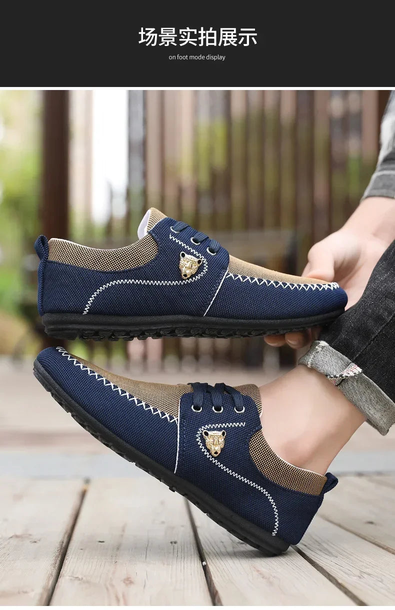 Mens Loafers Slip on Casual Shoes for Male 2024 New Breathable Canvas Driving Flats Comfortable Mocassins Non Slip Plus Size