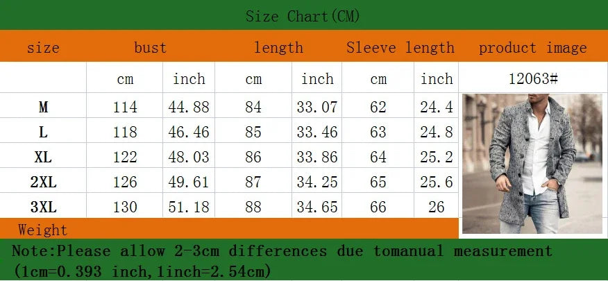 Checkered Men's Trench 2025 New Coat Autumn Winter Outdoor Casual Fashion Windproof Trench Coat Woolen Jacket Clothing
