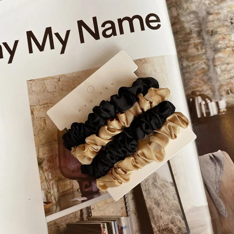 4pcs/set fashion Solid color satin scrunchies for women small  silk hair bands girls elastic satin hair tie black hair rope