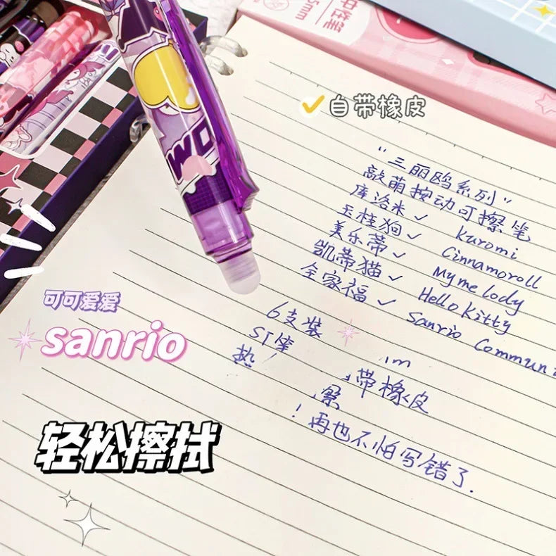 Sanrio Blue Erasable Gel Pen My Melody Cinnamoroll Cute Click Pen Hello Kitty Girly Heart Student Stationery Birthday Gift
