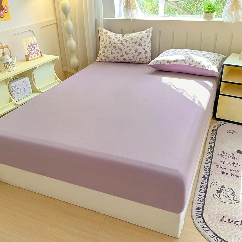 100% Microfiber Elastic Fitted Sheet Solid Color Double Bed Sheets Machine Washable Dust-Proof Mattress Cover with Deep Pocket