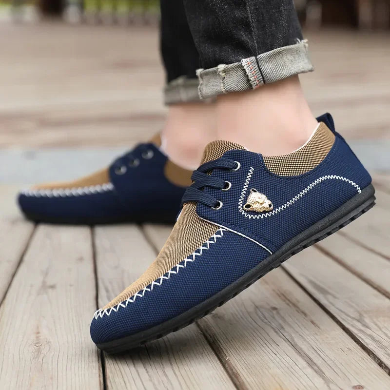 Mens Loafers Slip on Casual Shoes for Male 2024 New Breathable Canvas Driving Flats Comfortable Mocassins Non Slip Plus Size
