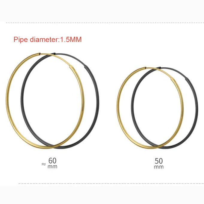 Real 925 Sterling Silver 1.2/1.5mm Wire Diameter Large Round Hoop Earrings for Women Classic Fine Jewelry Minimalist Accessories