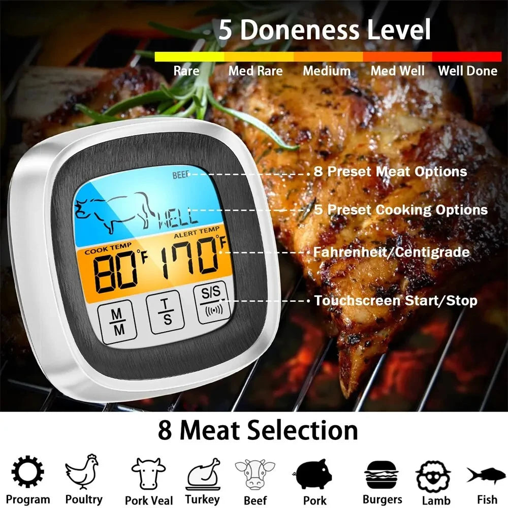 Digital Kitchen Thermometer Probe Touch Screen Meat Barbecue Food Temperature Measure Tool Steak BBQ Timer Cooking Tools