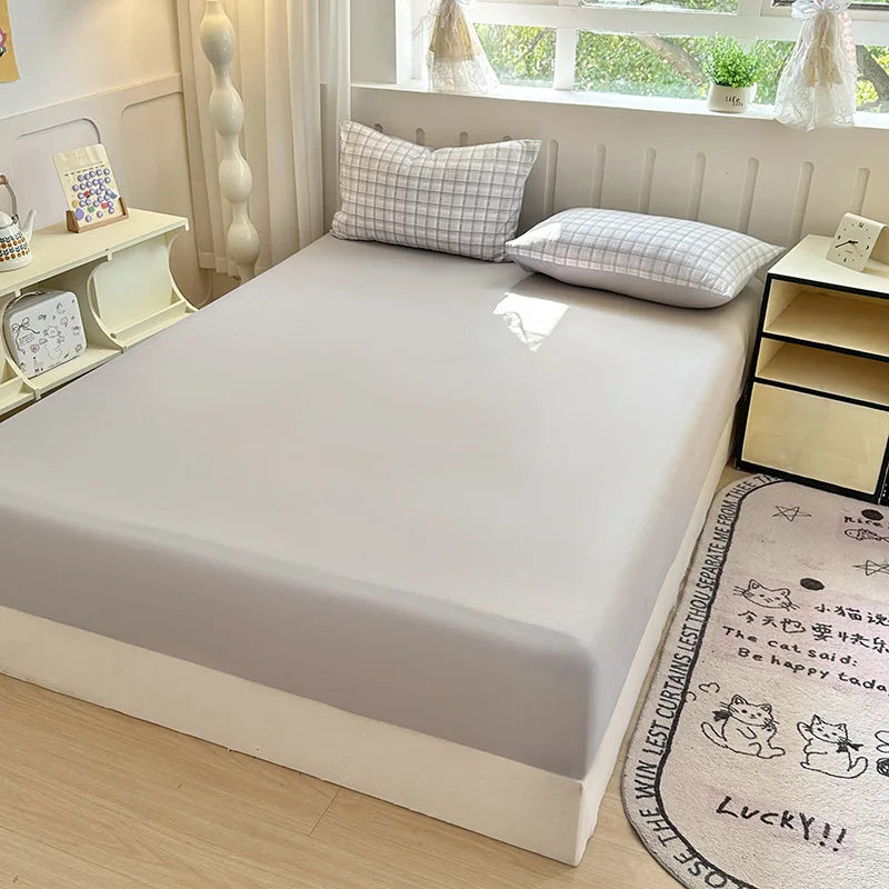 100% Microfiber Elastic Fitted Sheet Solid Color Double Bed Sheets Machine Washable Dust-Proof Mattress Cover with Deep Pocket