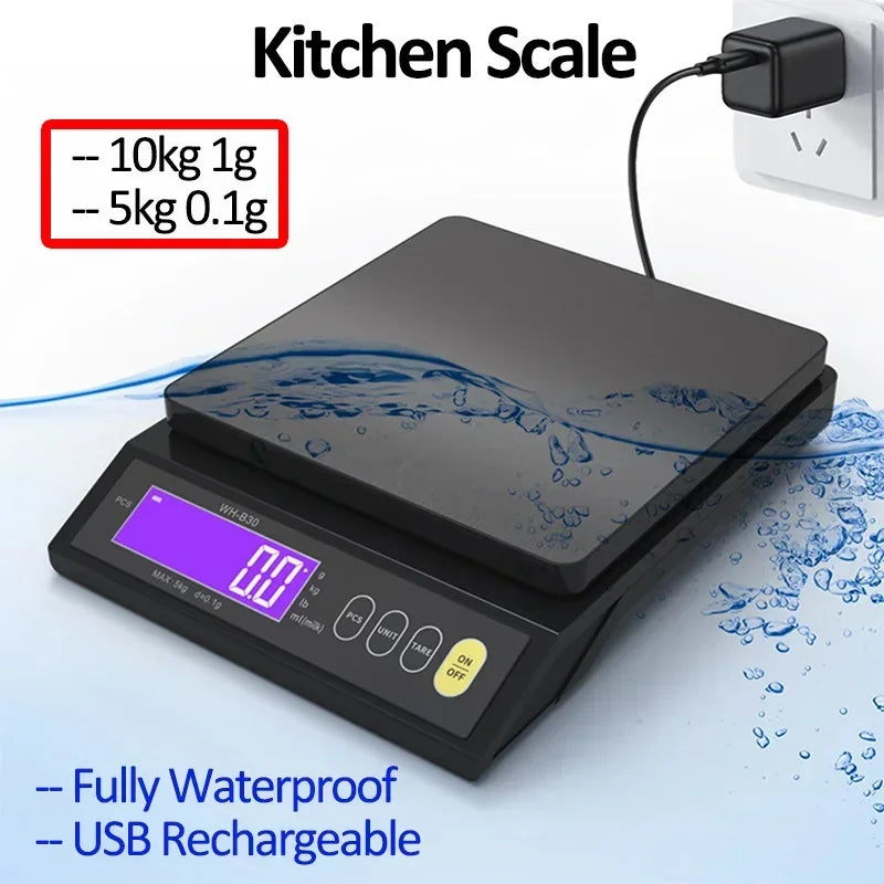 Digital Electronic Kitchen Scale 5kg/0.1g 10kg/1g Stainless Steel Rechargeable High Accurate  Auto Power Off Unit Conversion