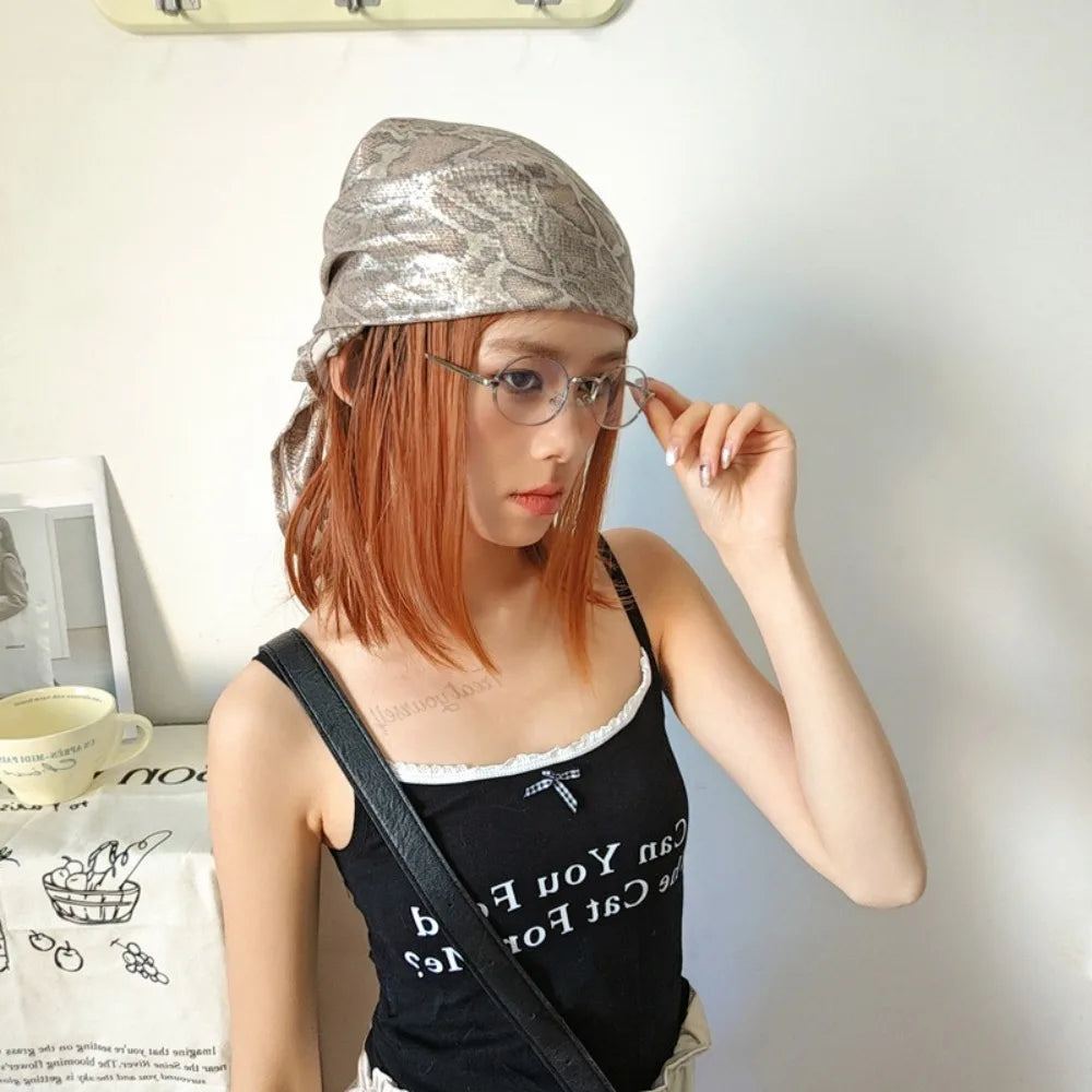 Fashion Y2K Snake Print Hair Scarf Soft Square Serpentine Hair Band Hip Hop Turban Snake Punk Bandana Girls