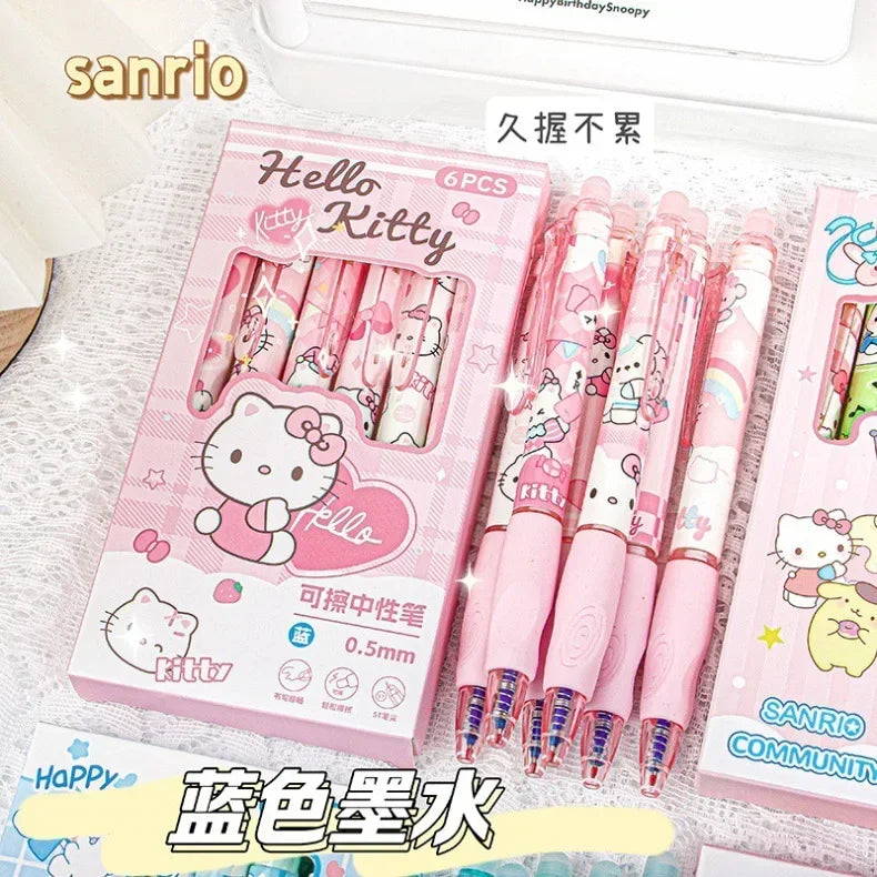 Sanrio Blue Erasable Gel Pen My Melody Cinnamoroll Cute Click Pen Hello Kitty Girly Heart Student Stationery Birthday Gift