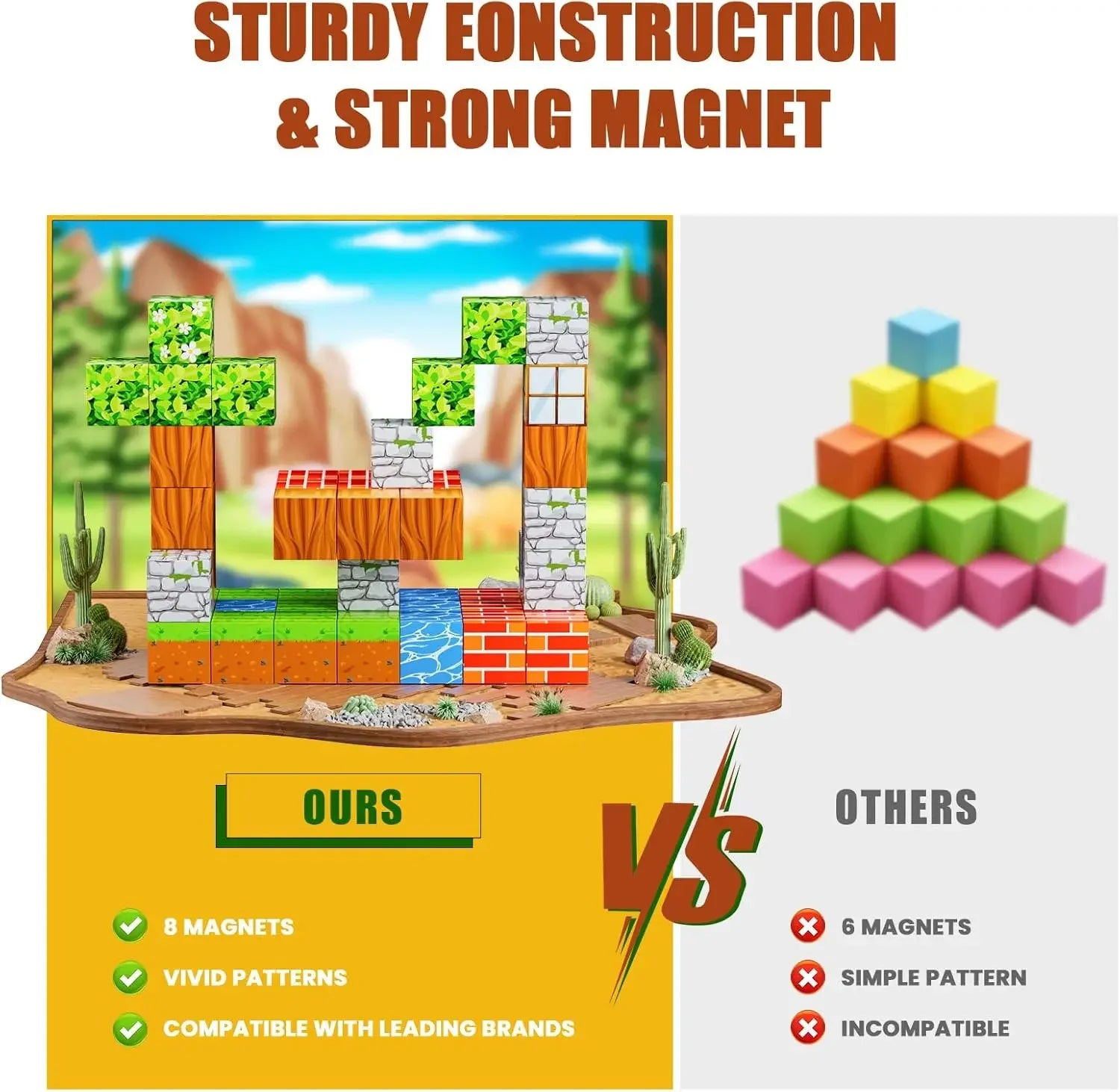 Magnetic building blocks create a mining magnet world for boys and girls, magnetic structure magnetic puzzle set, Montessori sen