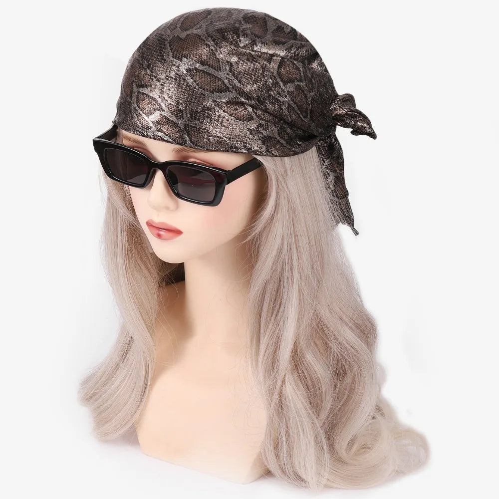 Fashion Y2K Snake Print Hair Scarf Soft Square Serpentine Hair Band Hip Hop Turban Snake Punk Bandana Girls