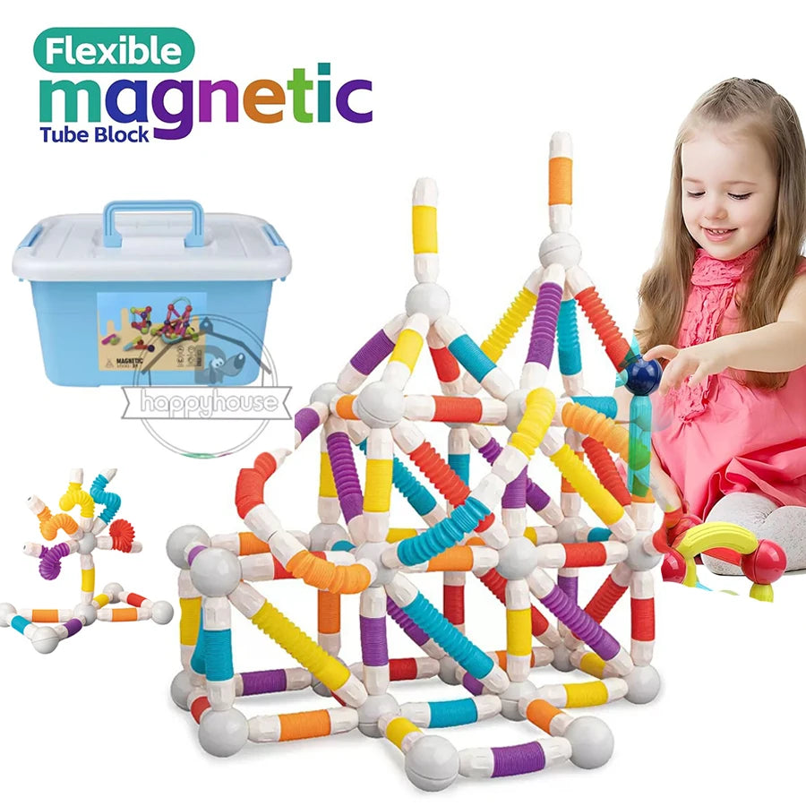 Flexible Retractable Magnetic Sticks Building Toy Set, Magnetic Tube Block, Flexible STEM Building Toys for 3+ Year Block Toys