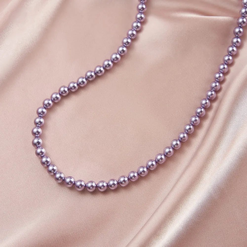 ORSA JEWELS 6mm Natural Shell Pearls Beaded Necklace 925 Silver Pink Purple Round Shell Choker Chain Wedding Pearl Chain PSN03