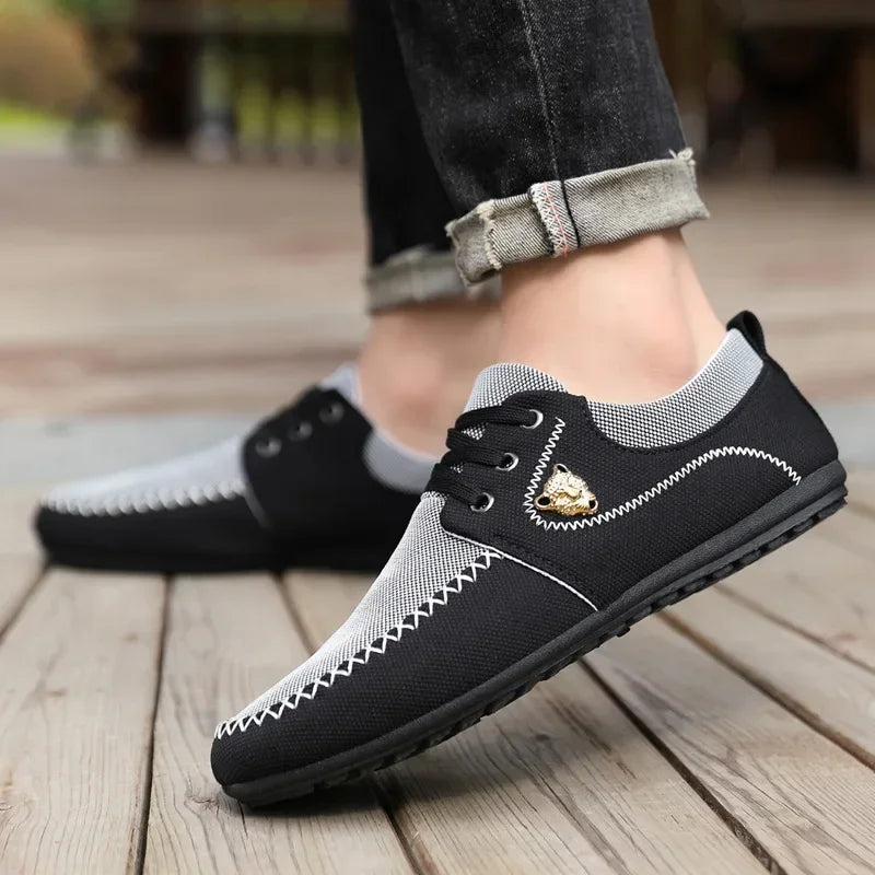 Mens Loafers Slip on Casual Shoes for Male 2024 New Breathable Canvas Driving Flats Comfortable Mocassins Non Slip Plus Size