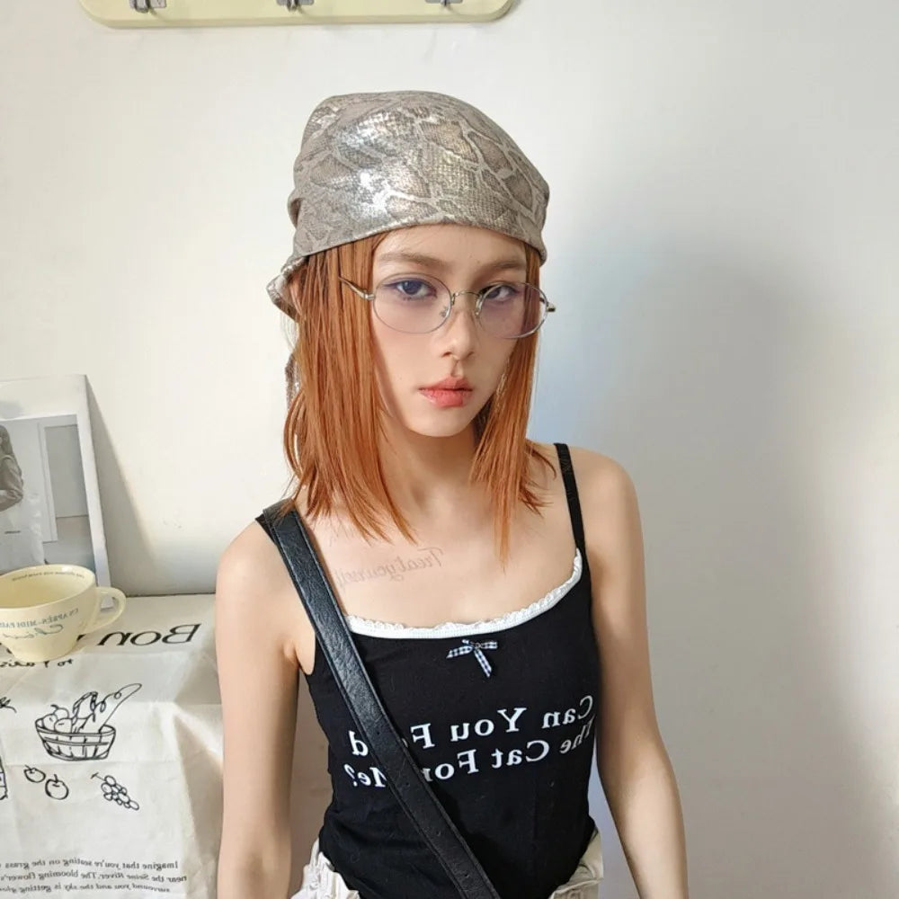 Fashion Y2K Snake Print Hair Scarf Soft Square Serpentine Hair Band Hip Hop Turban Snake Punk Bandana Girls
