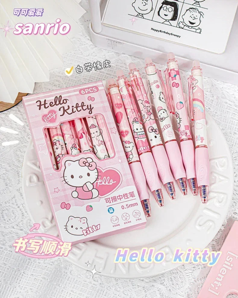 Sanrio Blue Erasable Gel Pen My Melody Cinnamoroll Cute Click Pen Hello Kitty Girly Heart Student Stationery Birthday Gift