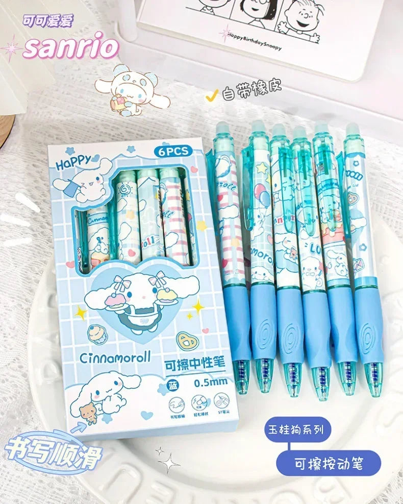 Sanrio Blue Erasable Gel Pen My Melody Cinnamoroll Cute Click Pen Hello Kitty Girly Heart Student Stationery Birthday Gift