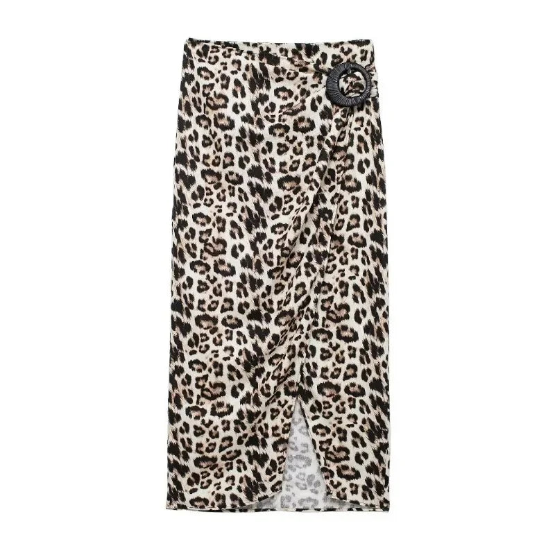 New Fashion Animal Print Skirt Woman Skirts for Women Blended Animal Print Midi Slit Casual Sexy Skirt Summer Women Party Skirts