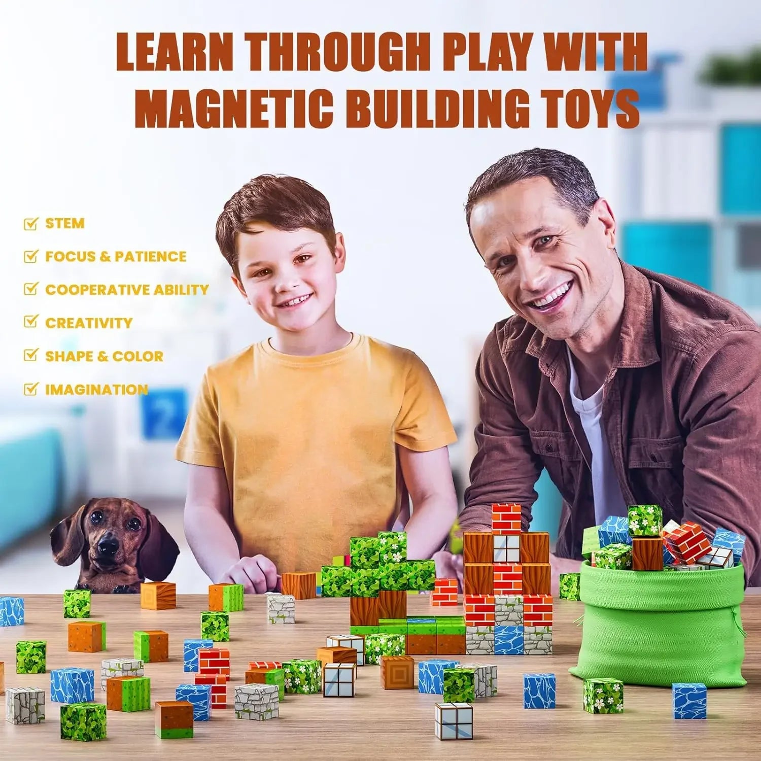 Magnetic building blocks create a mining magnet world for boys and girls, magnetic structure magnetic puzzle set, Montessori sen