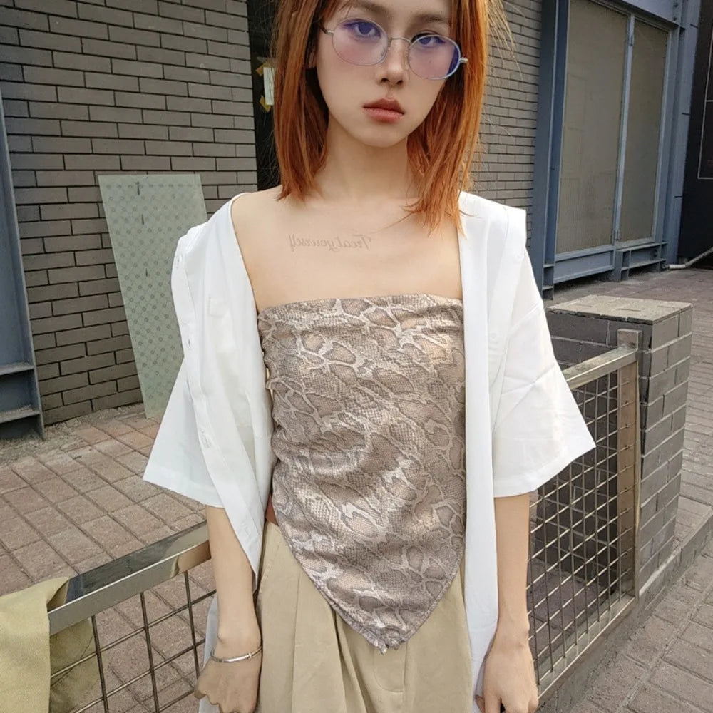 Fashion Y2K Snake Print Hair Scarf Soft Square Serpentine Hair Band Hip Hop Turban Snake Punk Bandana Girls