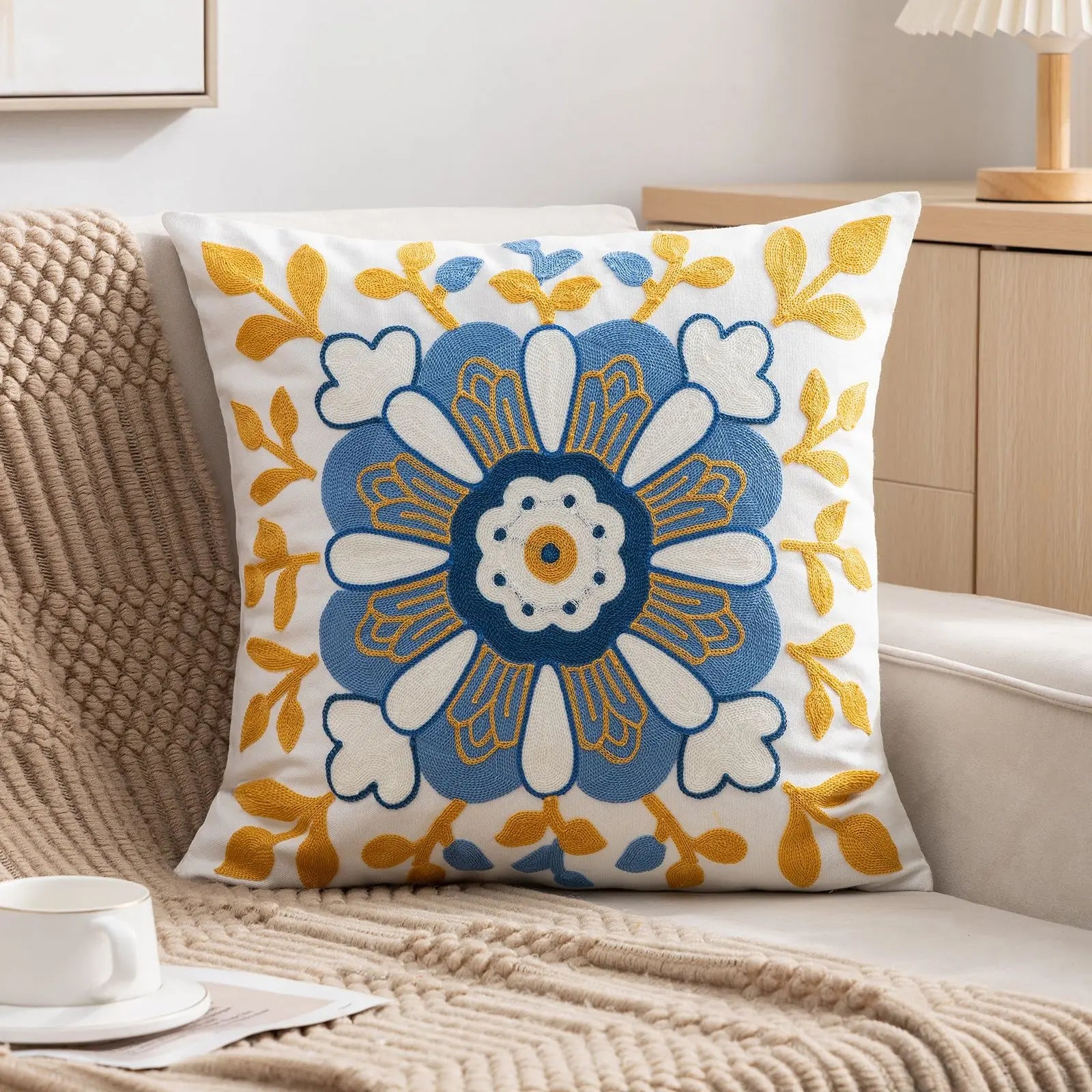 Embroidered flower pillowcase, natural style, modern and simple sofa head pillow