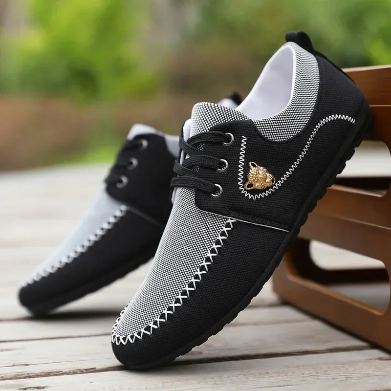 Mens Loafers Slip on Casual Shoes for Male 2024 New Breathable Canvas Driving Flats Comfortable Mocassins Non Slip Plus Size