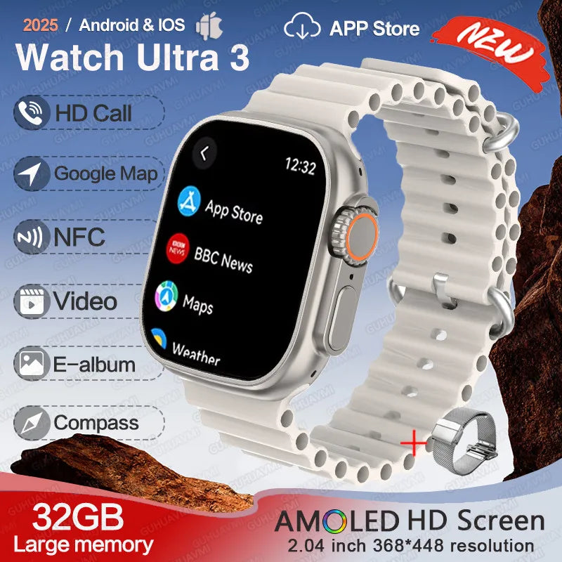 For Huawei IOS Men Watch UItra3 Original Smart Watch GPS 32GB Memory NFC APP Download Music Video Album Women BT Call Smartwatch