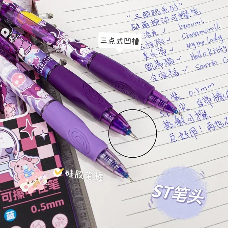 Sanrio Blue Erasable Gel Pen My Melody Cinnamoroll Cute Click Pen Hello Kitty Girly Heart Student Stationery Birthday Gift