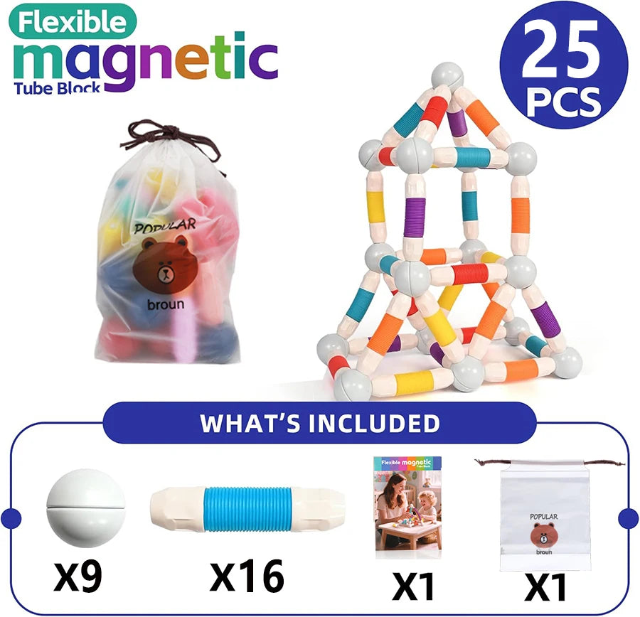 Flexible Retractable Magnetic Sticks Building Toy Set, Magnetic Tube Block, Flexible STEM Building Toys for 3+ Year Block Toys