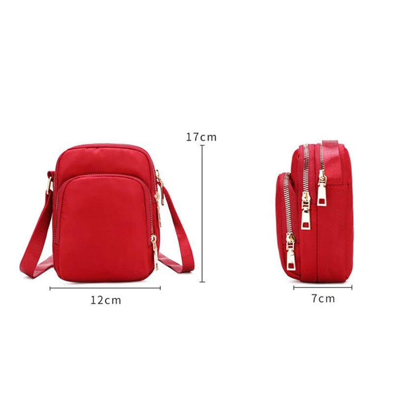 Mobile Phone Crossbody Bags for Women Fashion Ladies Shoulder Bag 3 Layer Waterproof Oxford Small Cell Phone Purse Wallet