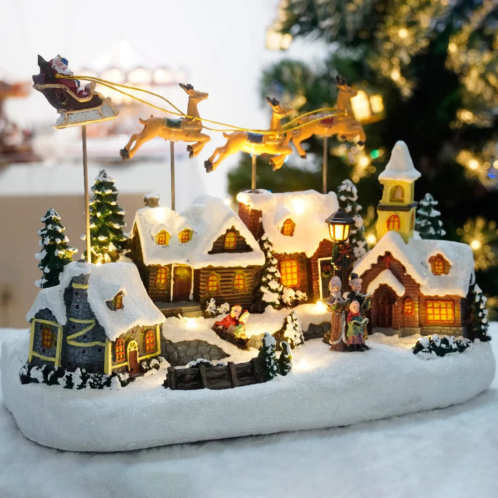 New Luminous Christmas Music House Flying Deer Christmas Decorations Festival Crafts