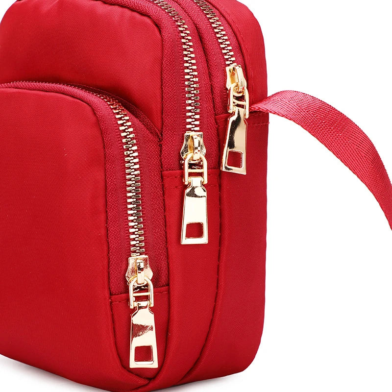 Mobile Phone Crossbody Bags for Women Fashion Ladies Shoulder Bag 3 Layer Waterproof Oxford Small Cell Phone Purse Wallet