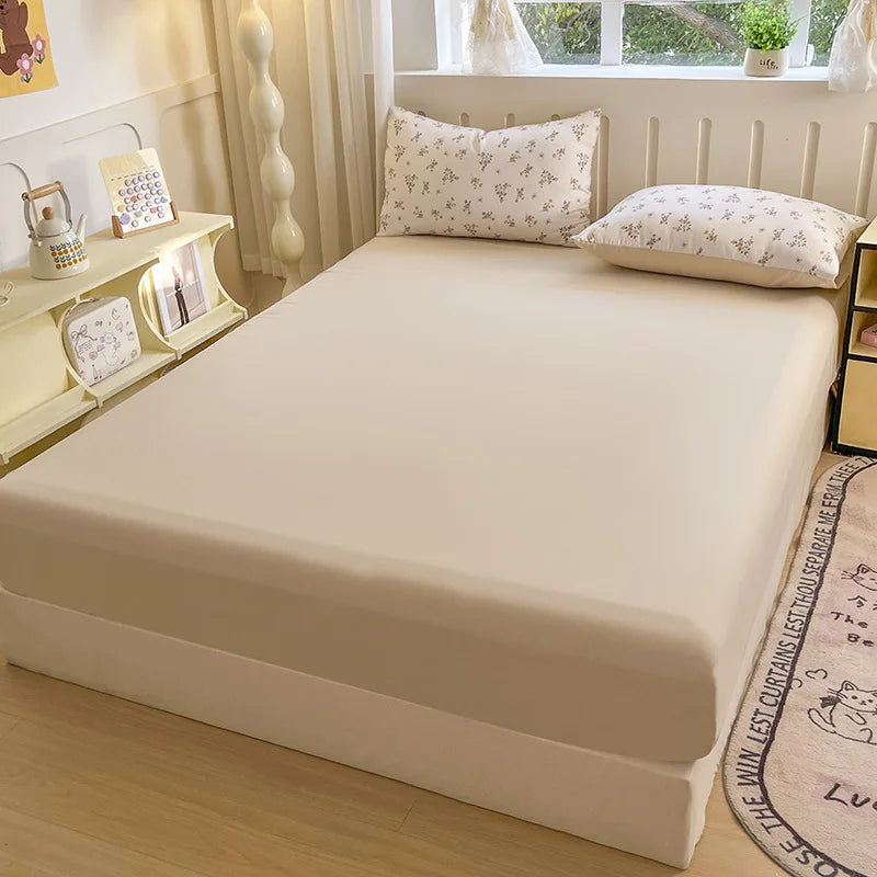 100% Microfiber Elastic Fitted Sheet Solid Color Double Bed Sheets Machine Washable Dust-Proof Mattress Cover with Deep Pocket