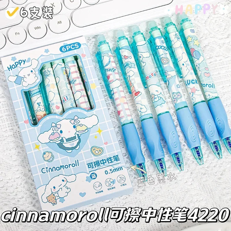 Sanrio Blue Erasable Gel Pen My Melody Cinnamoroll Cute Click Pen Hello Kitty Girly Heart Student Stationery Birthday Gift