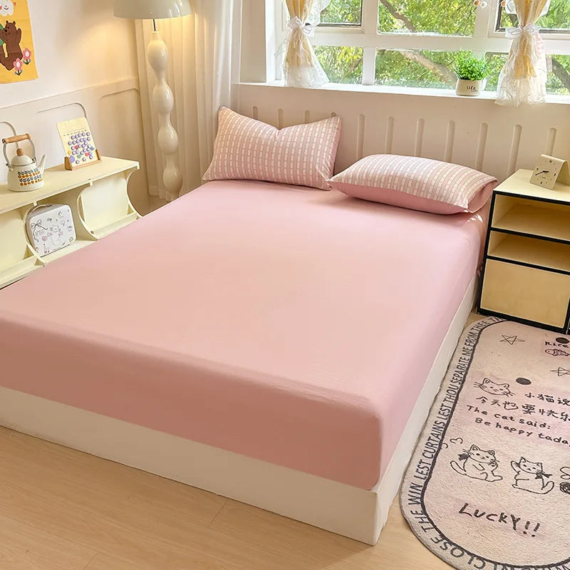 100% Microfiber Elastic Fitted Sheet Solid Color Double Bed Sheets Machine Washable Dust-Proof Mattress Cover with Deep Pocket