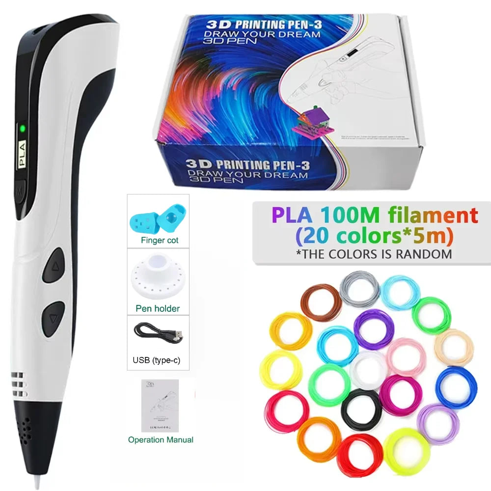 3D Printing Pen With LED Display 3D Pen Set for Kids Filament Children USB Drawing Tool Drawing Toy DIY Christmas Birthday Gift