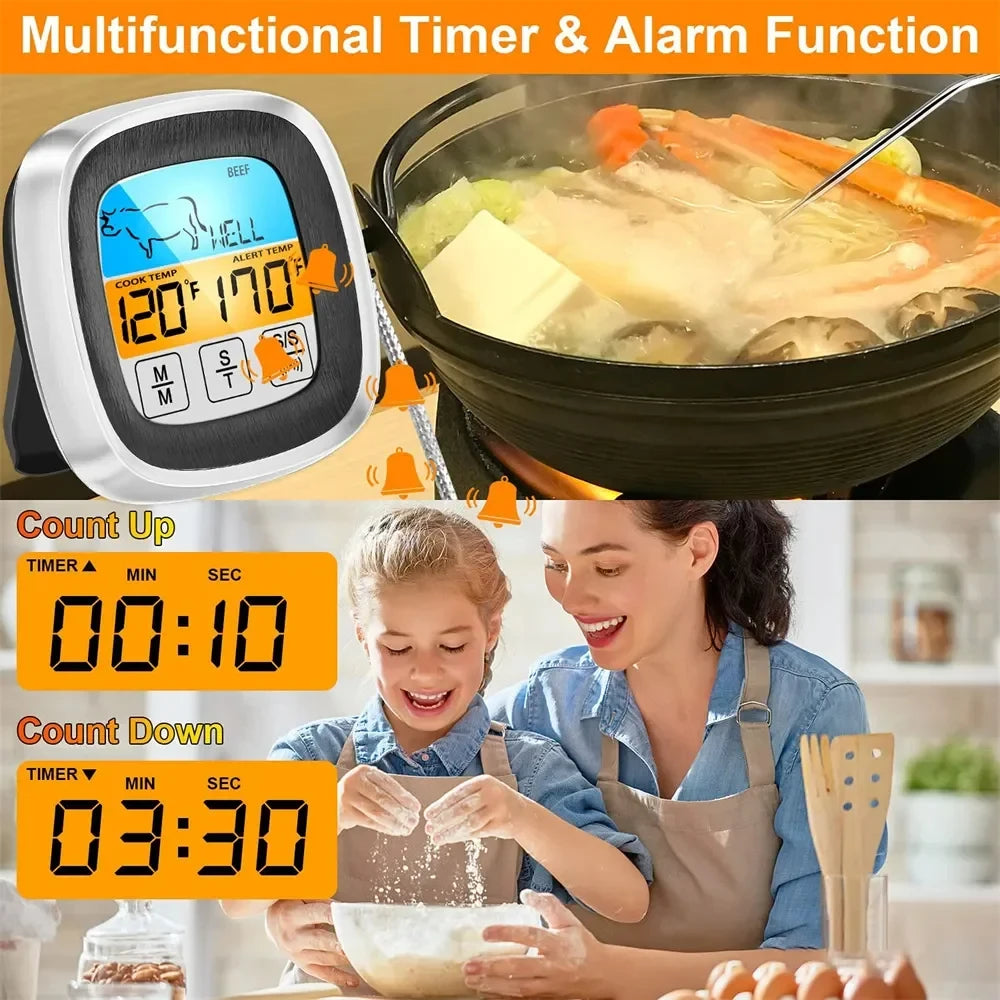 Digital Kitchen Thermometer Probe Touch Screen Meat Barbecue Food Temperature Measure Tool Steak BBQ Timer Cooking Tools