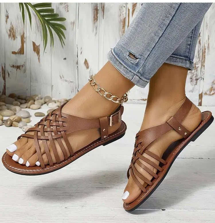 Women's Sandals 2025 Summer Sandals Shoes Woman Flat Sandalias De Mujer Casual Beach Shoes Summer Footwear Female Flats Sandals