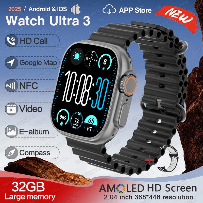 For Huawei IOS Men Watch UItra3 Original Smart Watch GPS 32GB Memory NFC APP Download Music Video Album Women BT Call Smartwatch