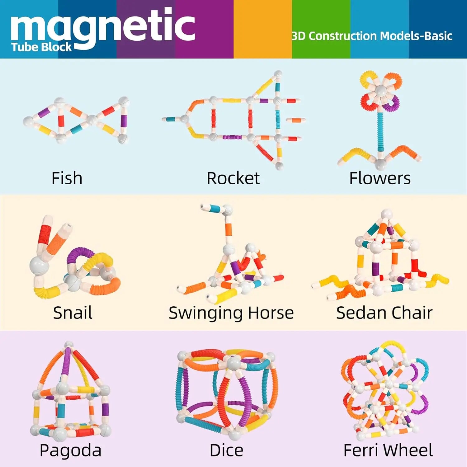 Flexible Retractable Magnetic Sticks Building Toy Set, Magnetic Tube Block, Flexible STEM Building Toys for 3+ Year Block Toys